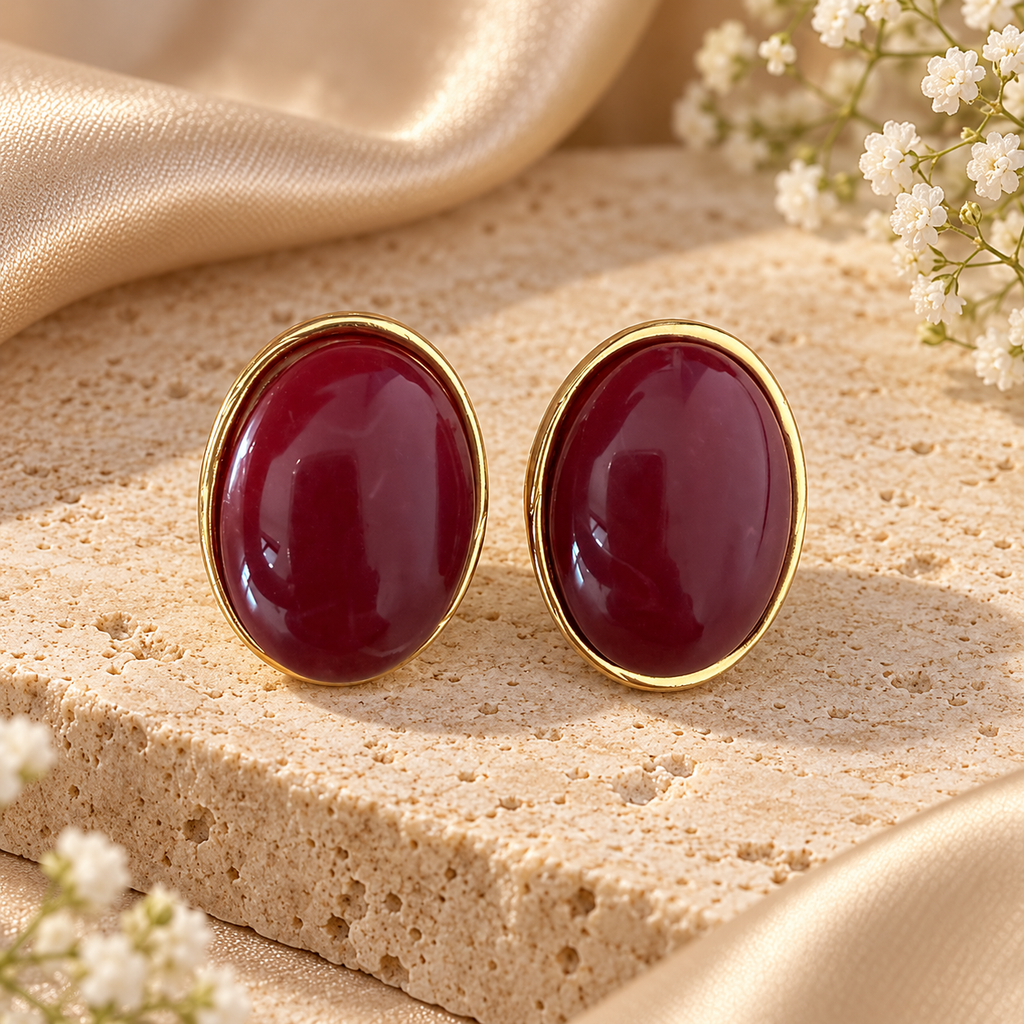 Χρυσά Σκουλαρίκια Bordeaux Oval