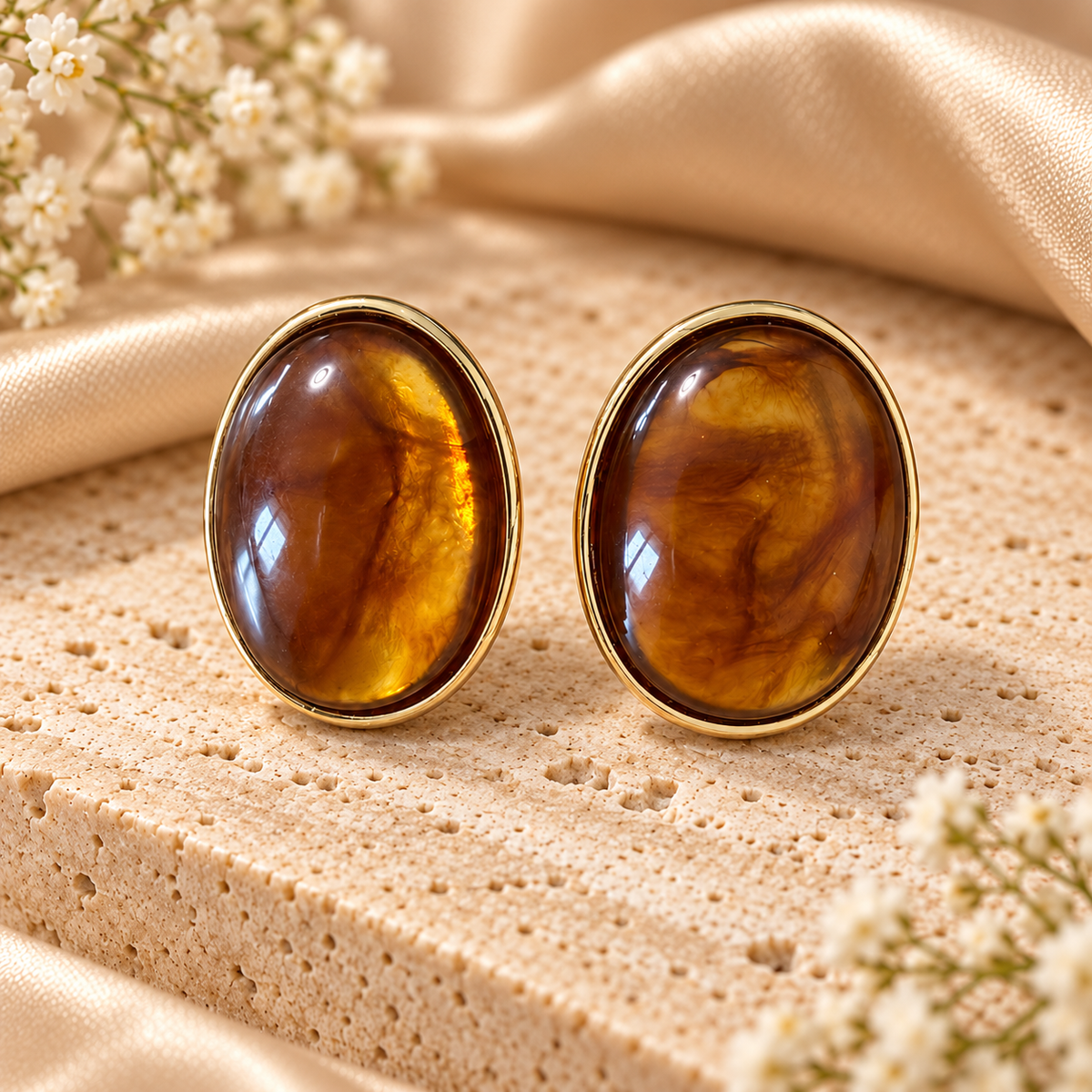 Χρυσά Σκουλαρίκια Amber Oval