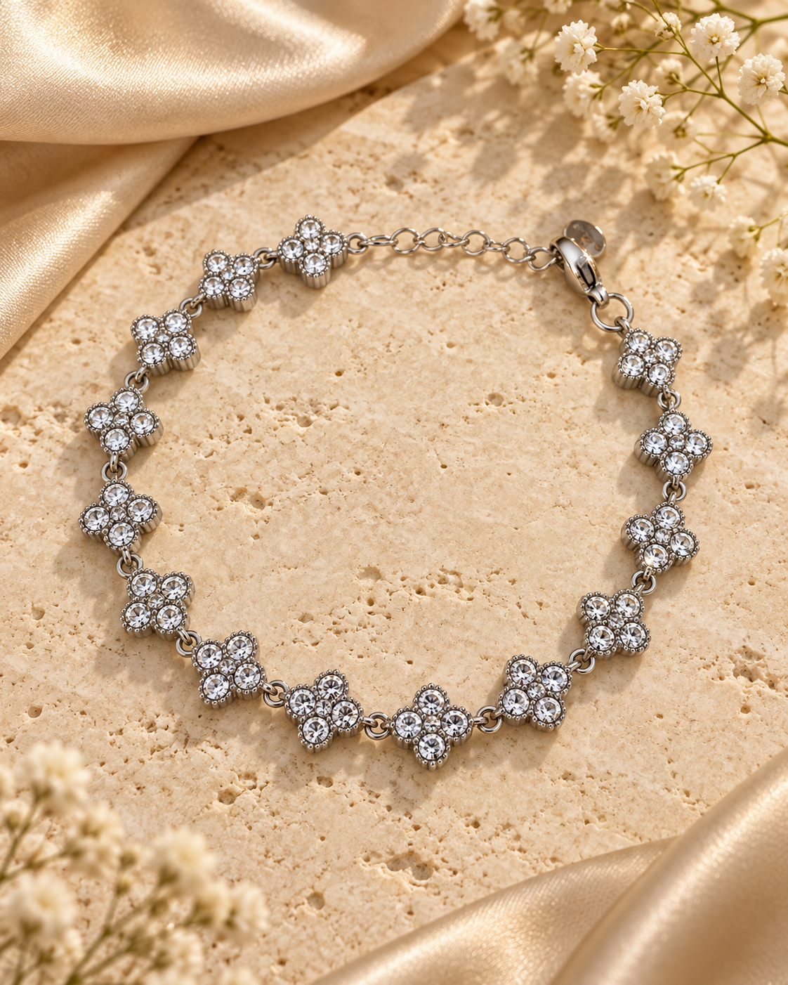Ασημί Βραχιόλι Crystal Clover
