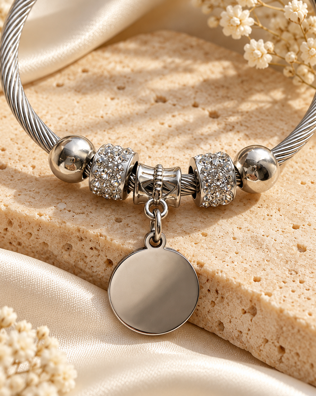 Ασημί Βραχιόλι Crystal Charm