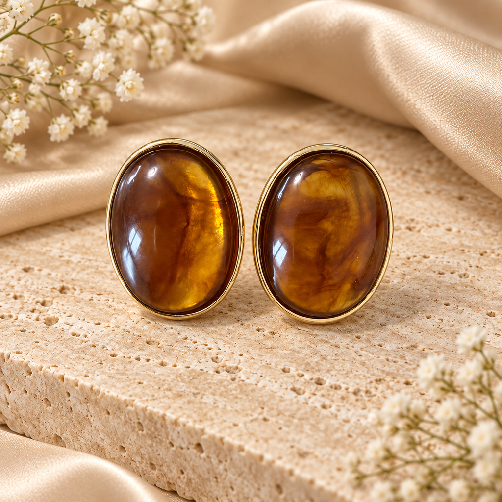 Χρυσά Σκουλαρίκια Amber Oval