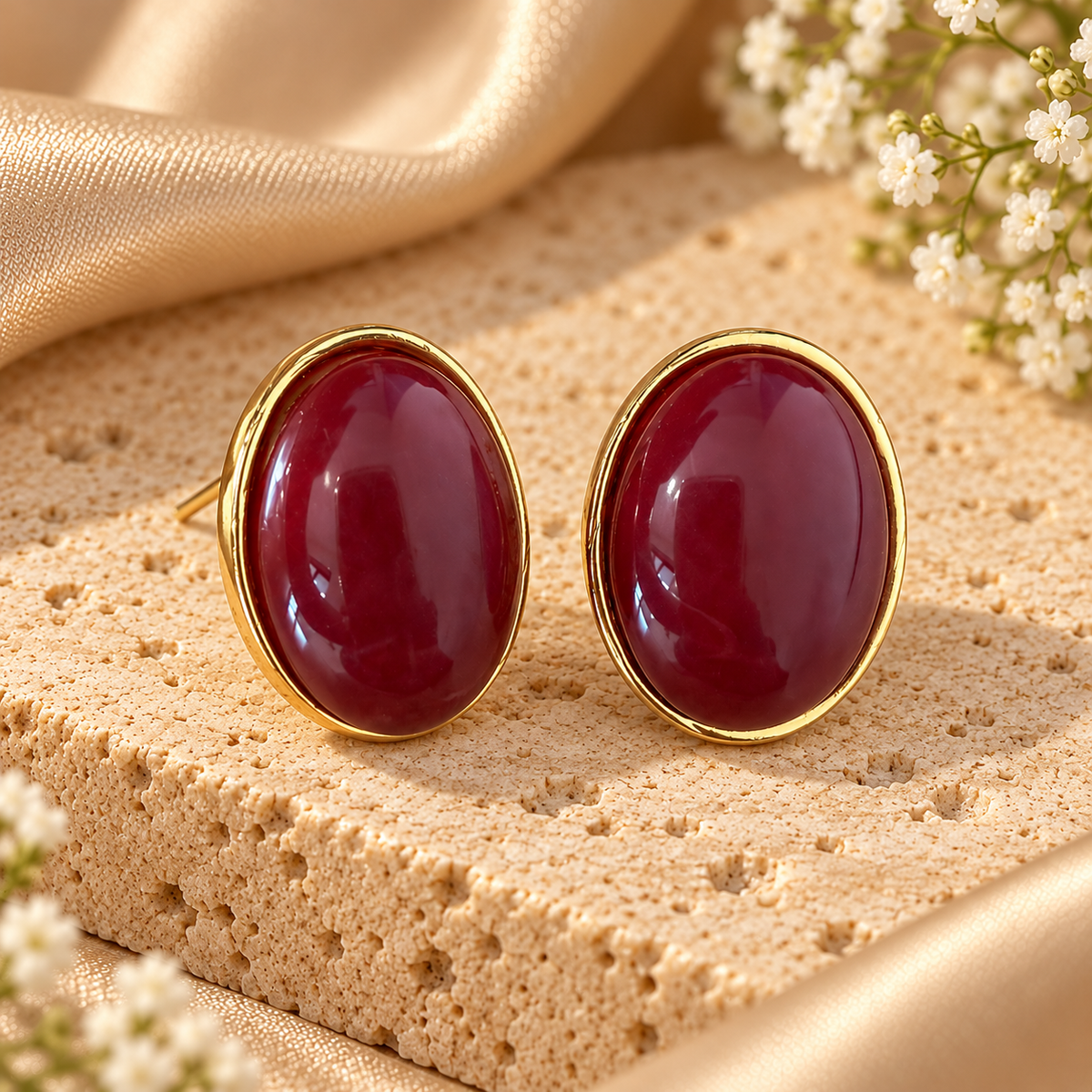 Χρυσά Σκουλαρίκια Bordeaux Oval