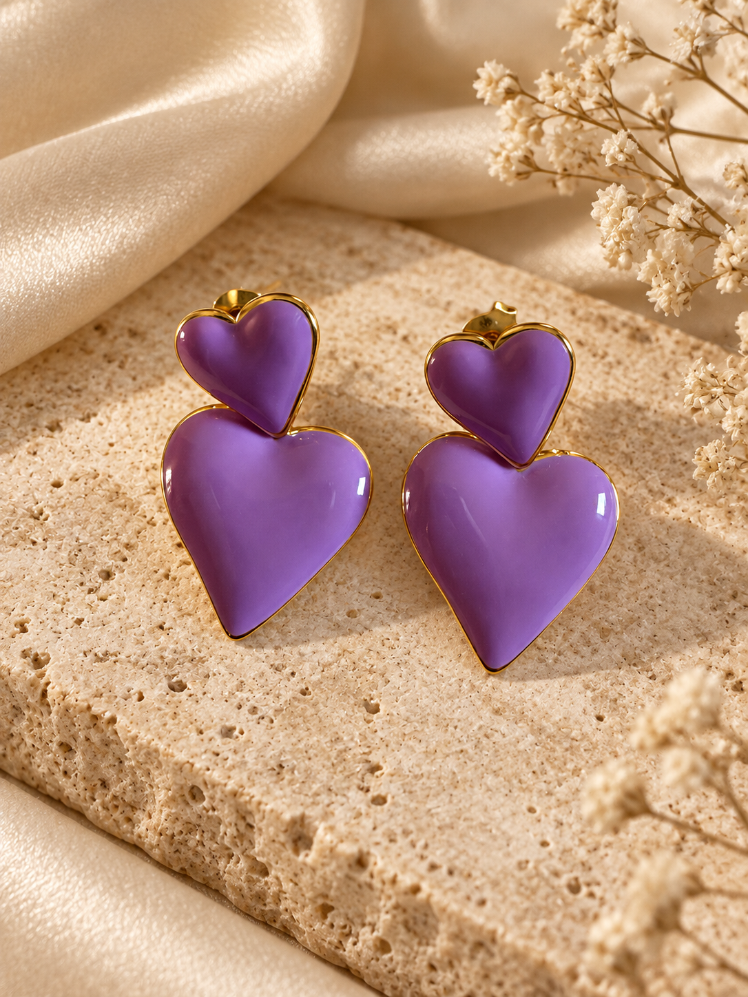 Μωβ Σκουλαρίκια Double Heart
