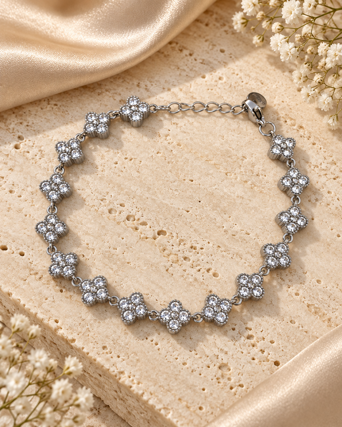 Ασημί Βραχιόλι Crystal Clover