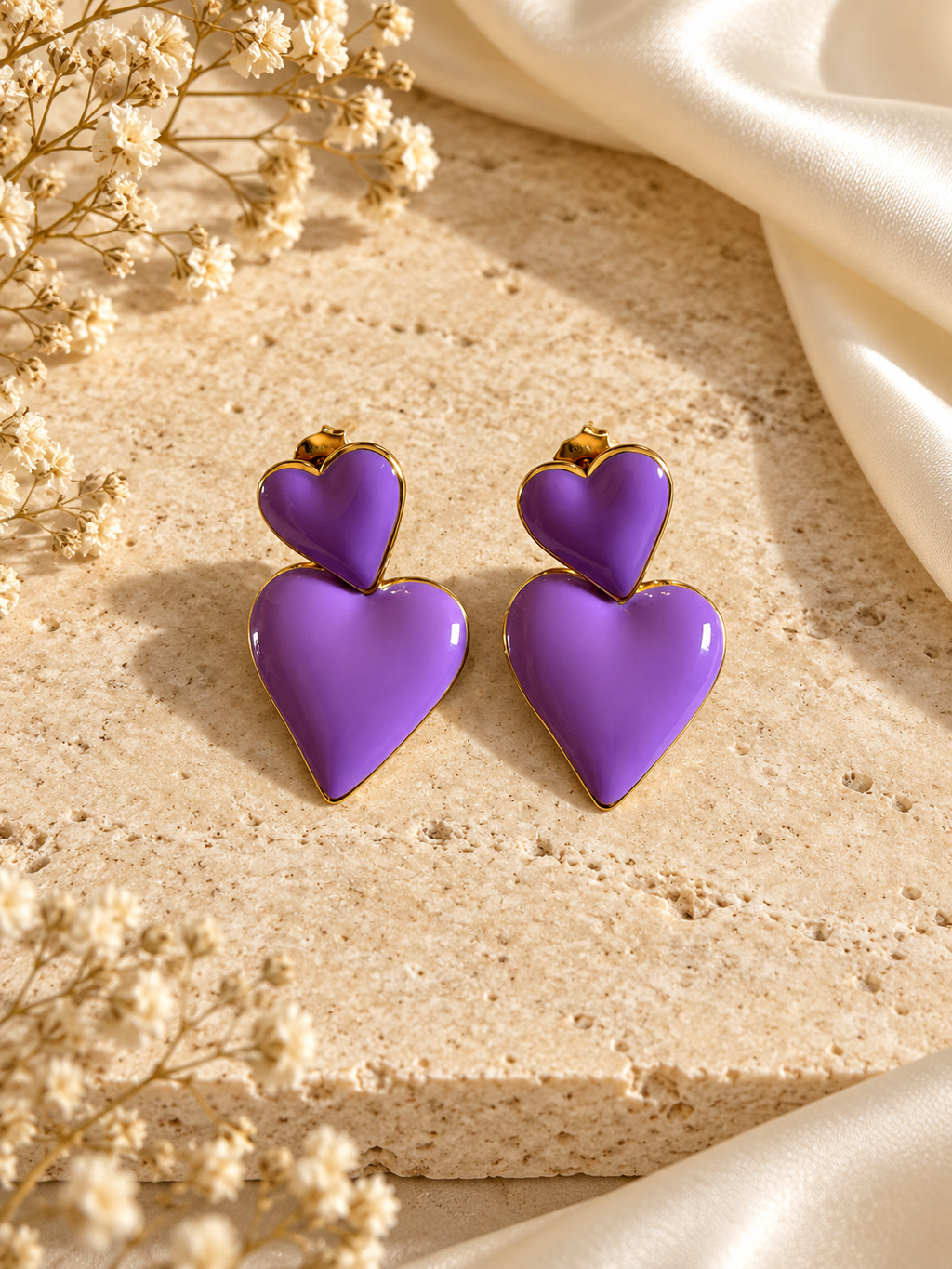 Μωβ Σκουλαρίκια Double Heart