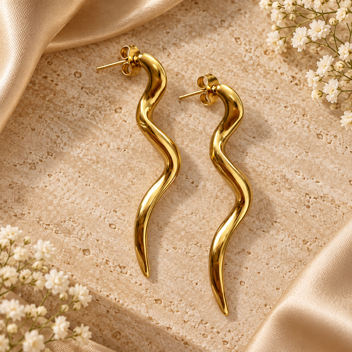 Χρυσά Σκουλαρίκια Golden Waves