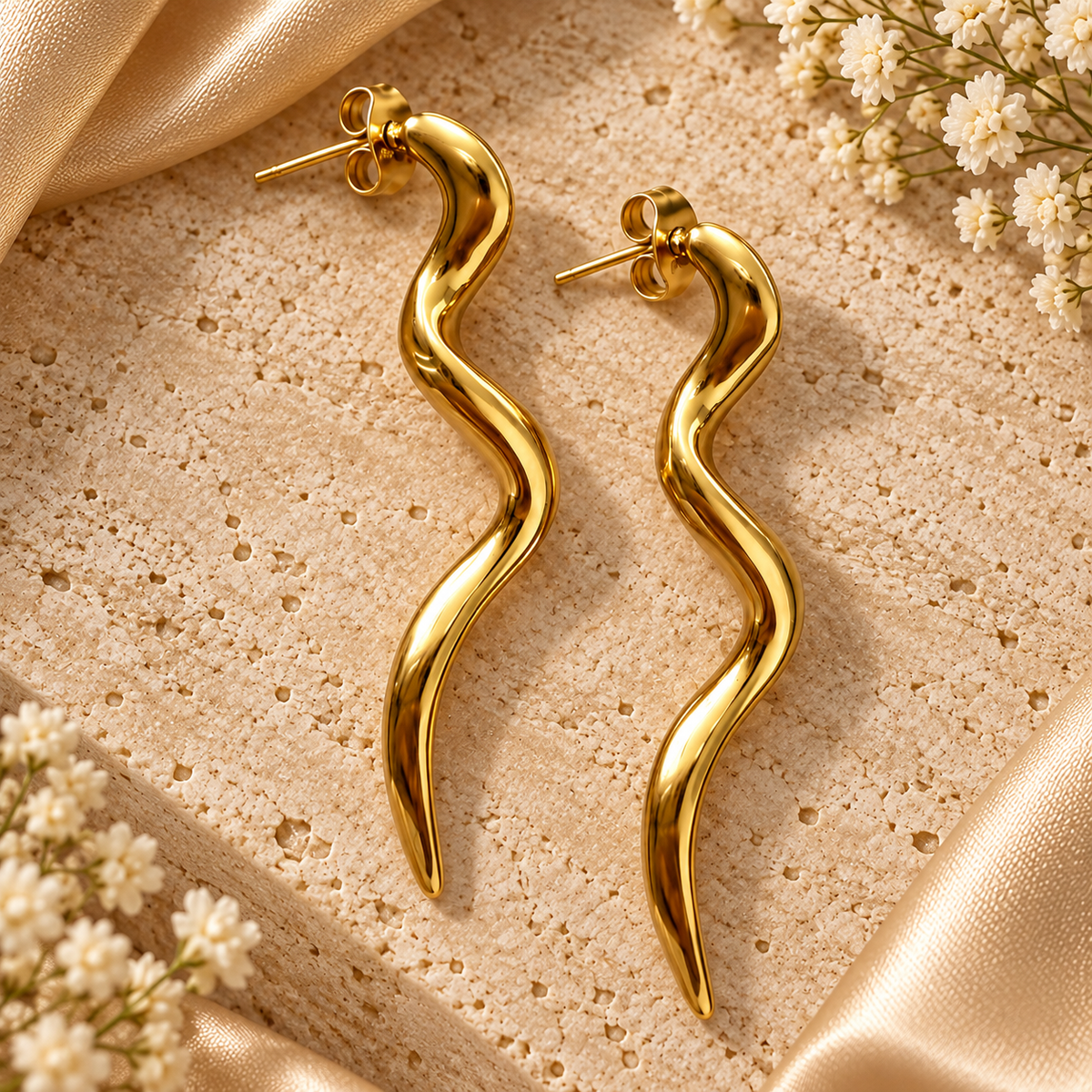 Χρυσά Σκουλαρίκια Golden Waves