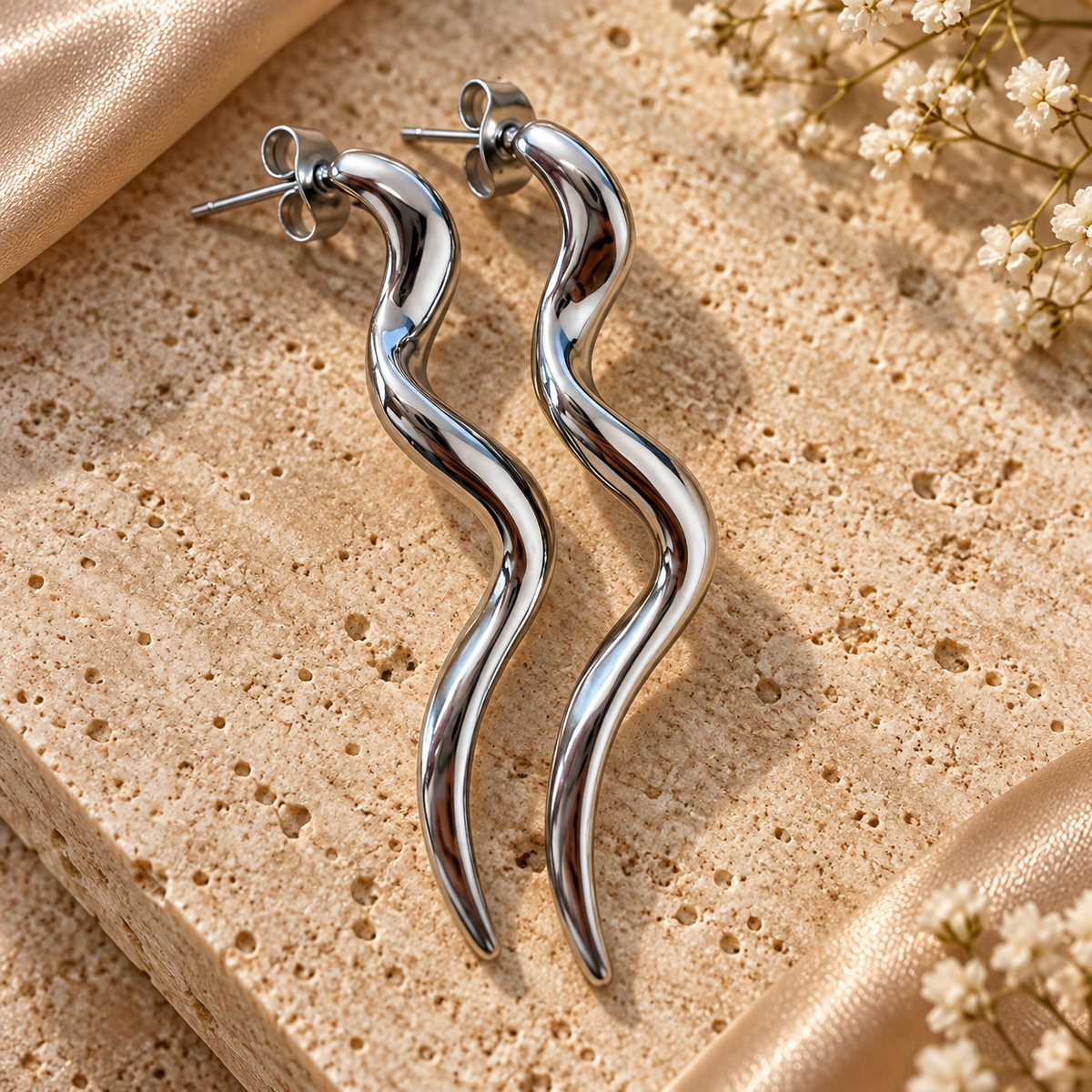Ασημί Σκουλαρίκια Silver Waves