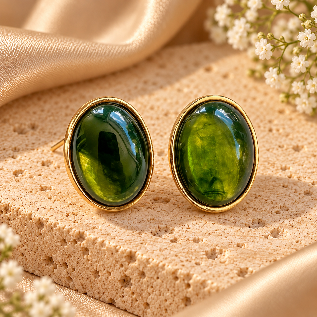 Χρυσά Σκουλαρίκια Olive Glow
